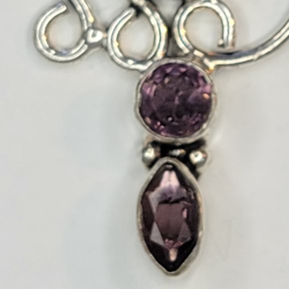 Sterling Silver Pendant with Red Carved Face, Green Gemstone, and Purple Rose - Picture 5 of 12